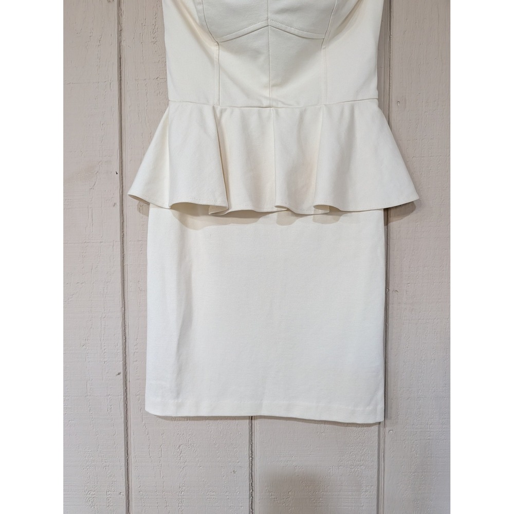Amanda Uprichard Ivory Strapless Peplum Bodycon Dress Small Cream - Picture 5 of 16